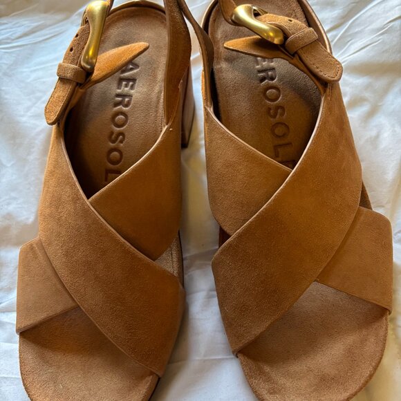 Aerosole Heals sandals tan suede - Picture 1 of 3